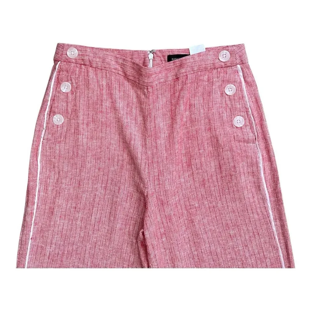 Banana Republic Pants Linen Blend Sailor Womens 4 Red White Wide Leg Back Zip